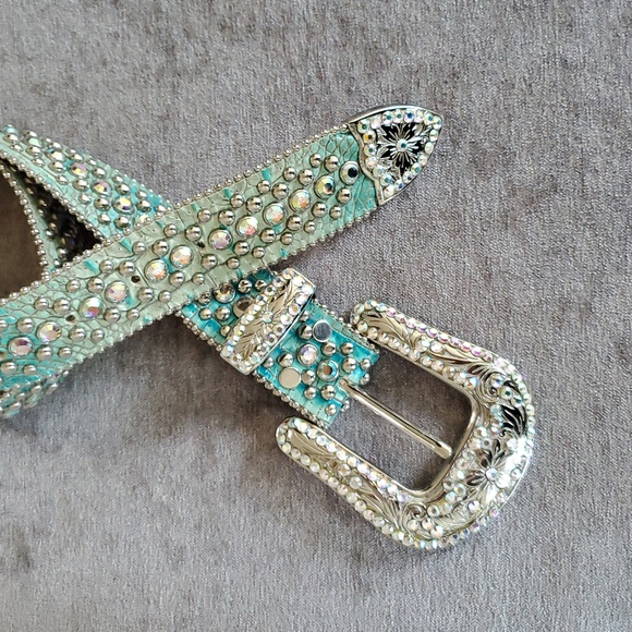 Exquisite b.b. simon Belt In Turquoise Italian Leather With Swarovski Crystals main image 10